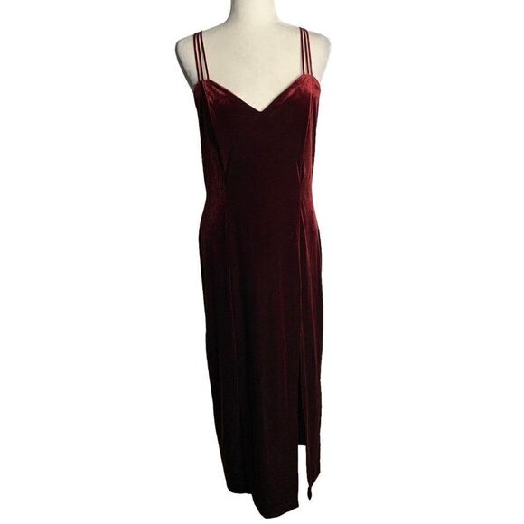 Sally Dresses & Skirts - Vintage 80s Velvet Wiggle Maxi Dress XL Red Sweetheart Spaghetti Strap Boning